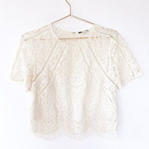 Whistles UK White Eyelash Lace Scalloped Trim Short Sleeve Top Size 6